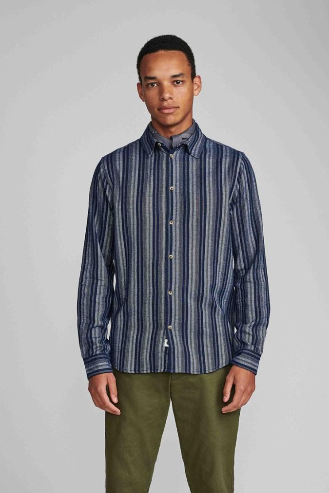 ANERKJENDT CAMICIA AKLOUIS - RIGHE BLU - 9520024-3059