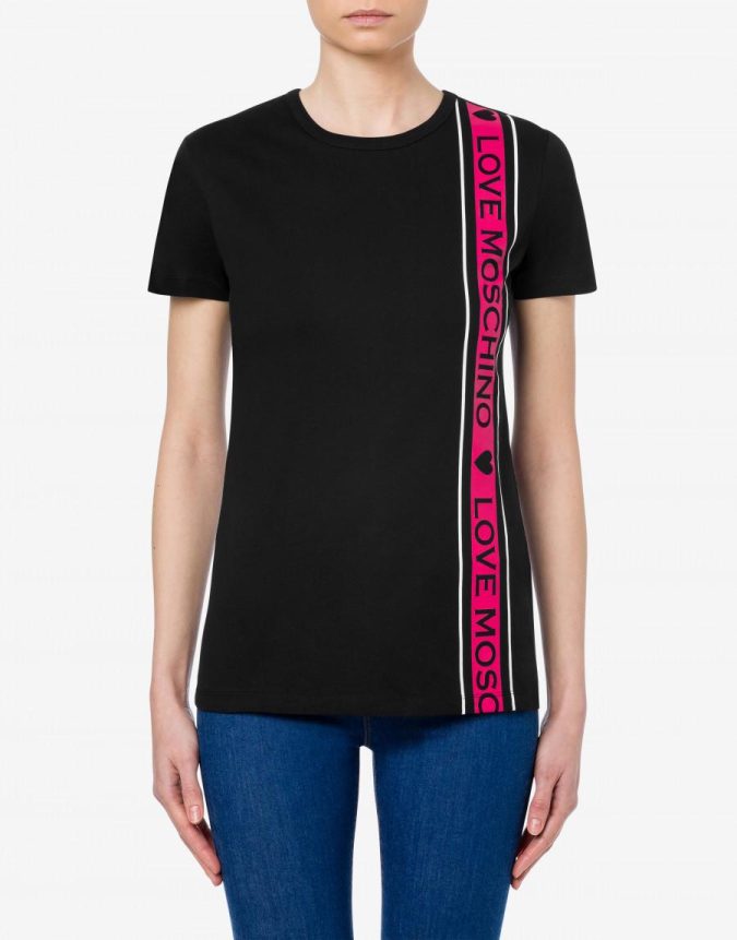 LOVE MOSCHINO T SHIRT BANDA LOGO- NERO - W4F7310M3876-C74