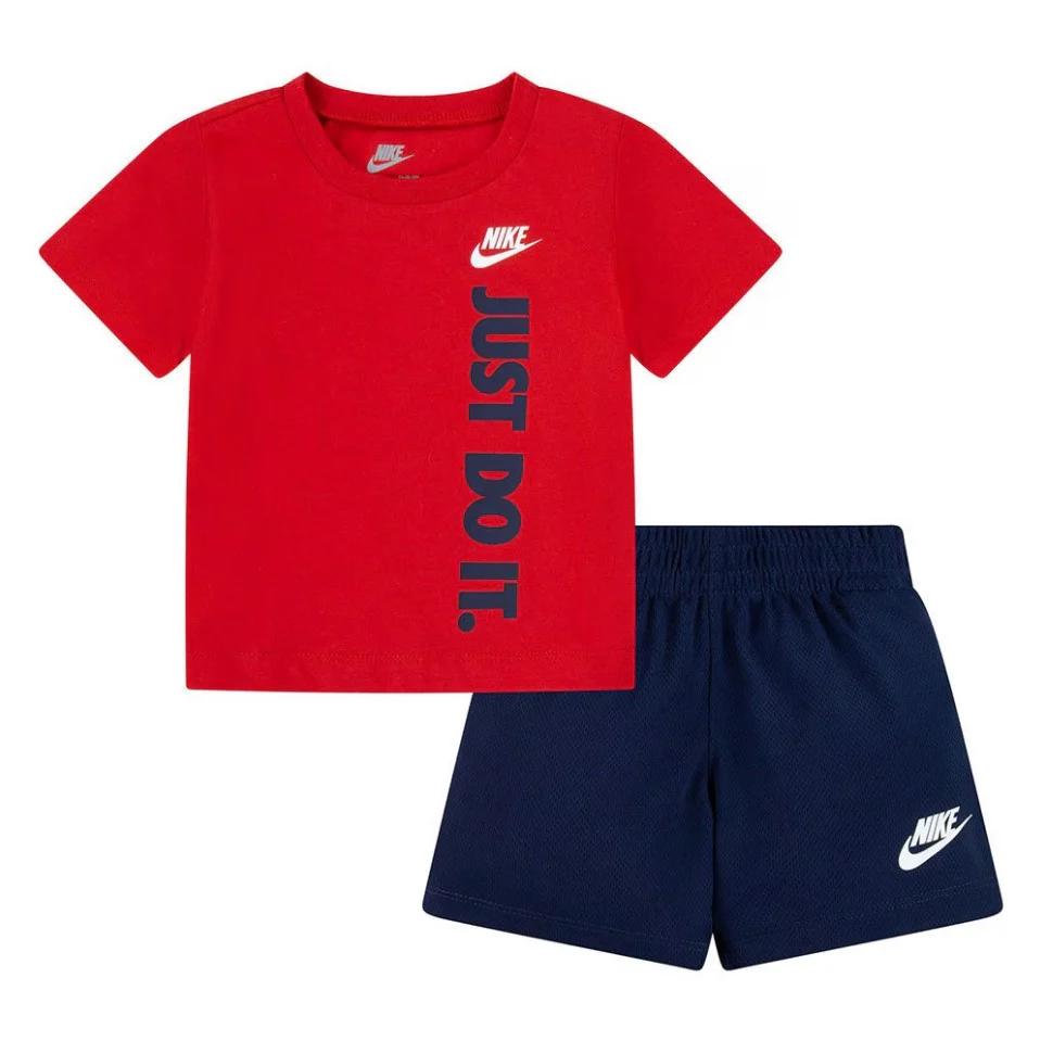 NIKE CLUB TEE AND SHORT - ROSSO/BLU - 66L732-U90