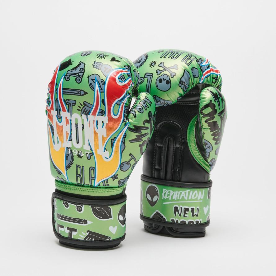 LEONE GUANTONI BOXE FLAMES 6 OZ - VERDE-  GN407J-11