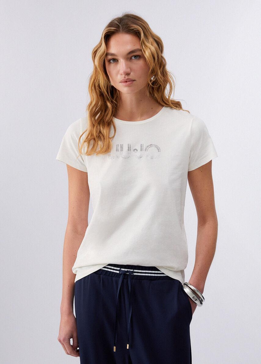 LIU JO T-SHIRT LOGO M/C - BIANCO LATTE - TA6056JS923-M9136