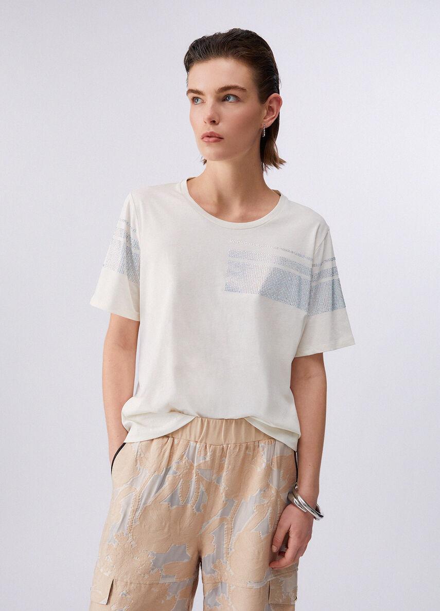 LIU JO T-SHIRT M/C STRASS - BIANCO - TA6267JS923-M9223