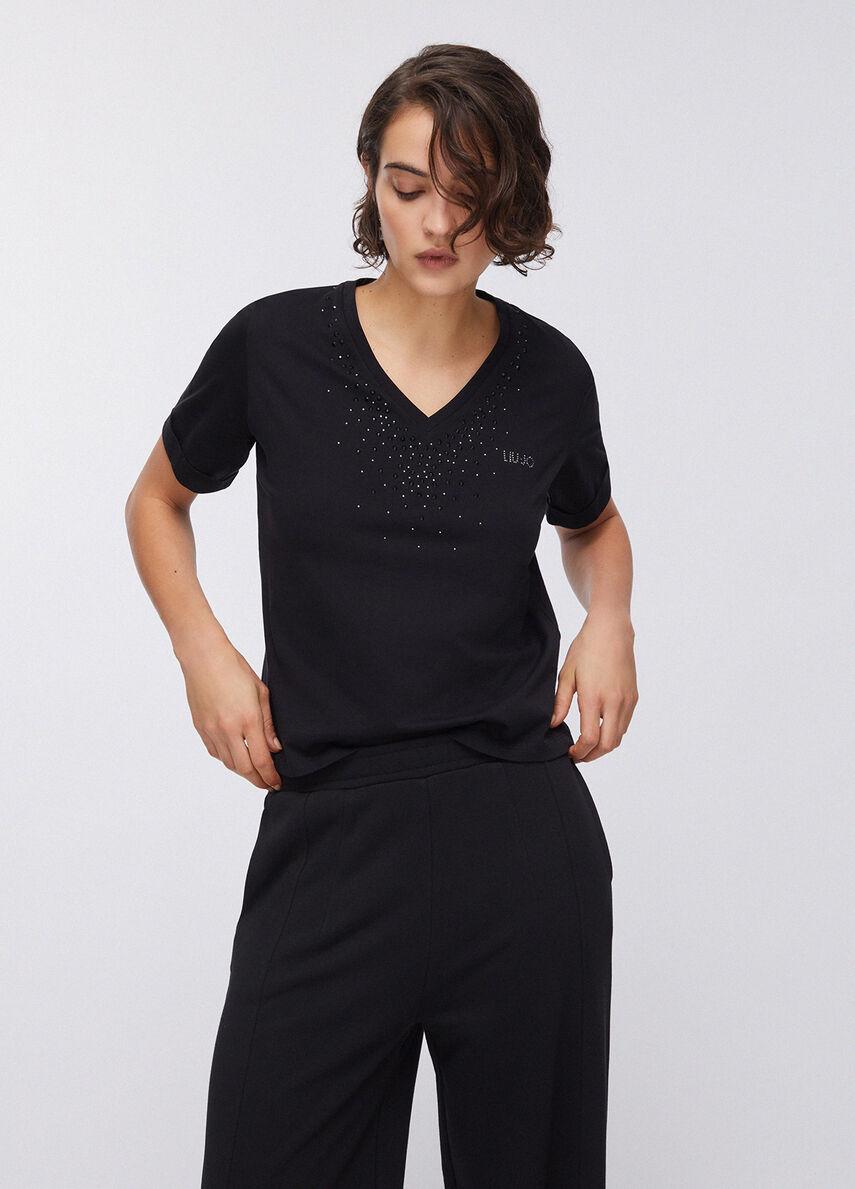 LIU JO T-SHIRT M/C STRASS SCOLLO V - NERO - TA6284JS923-22222